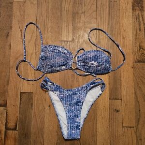 Women's Two Piece Blue Patterned Bikini Set Size Medium XS Vacation Holiday
